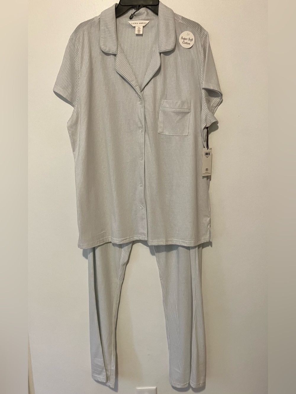 Laura Ashley Light Green & White Stripe Short-Sleeve Pajama Set NWT